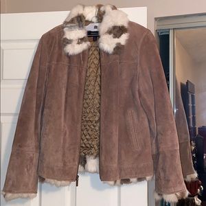 Suede and faux fur coat